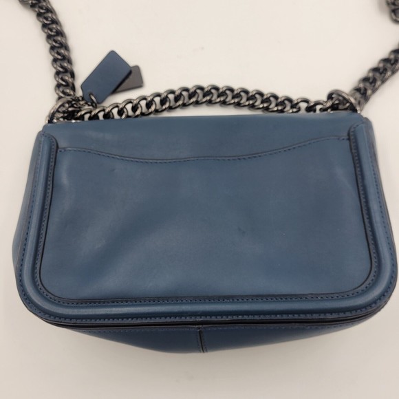 Coach Swagger Large Glove Leather Shoulder Bag DK/ Blue 54640 Chain Strap - Picture 11 of 12
